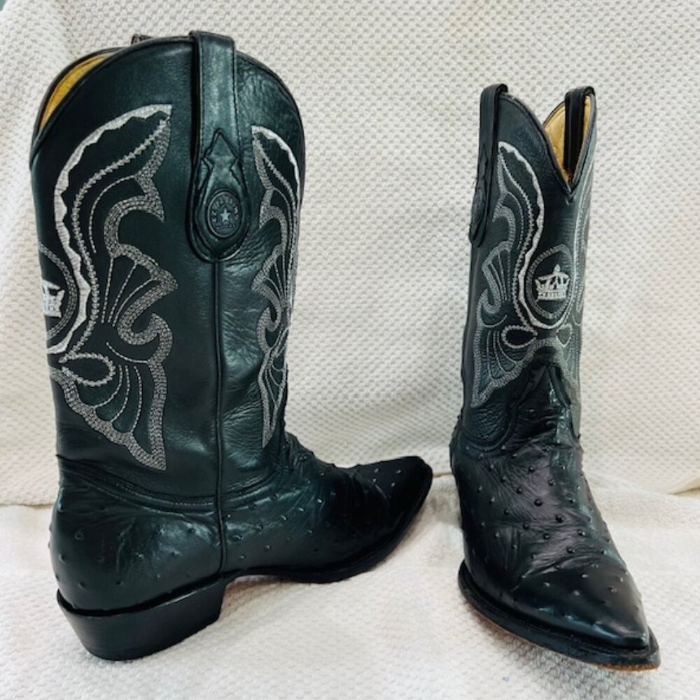 EL PADRINO MEN'S Western Cowboy Boots Black Silver Stitching Leather